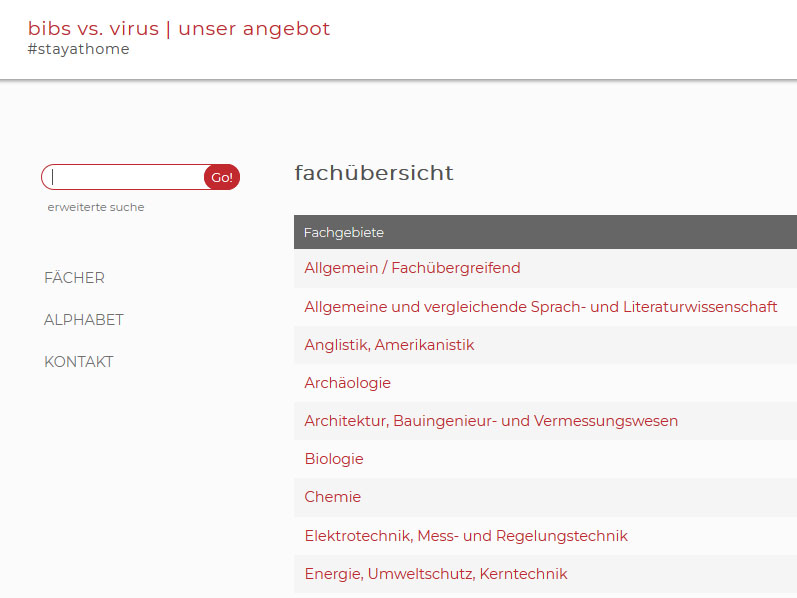 Screenshot Website Bibs vs. virus