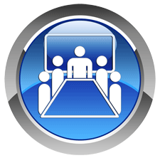 Präsenzkurs-Icon (5 Menschen in Konferenzraum)