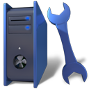 Icon für Server-Wartungsarbeiten (Computer-Hardware und Schraubenschlüssel)