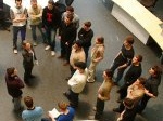 Student group participating in a library tour