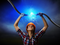 Construction worker with power cable