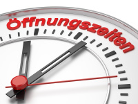 Clock with the letter "Opening Hours"