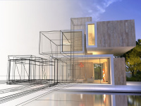 Photo graphic collage of an architect house