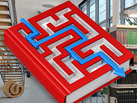 Branch Library Main Campus and a book with a labyrinth showing a way