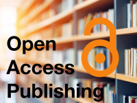 "Open Access Publishing" lettering in front of book shelves