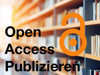 "Open Access Publizieren" lettering in front of book shelves