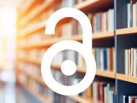 Open Access symbol with bookshelves in the background