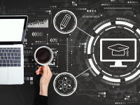 Laptop with e-learning icons