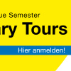 Ankündugungs-Banner mit Aufschrift "Start ins neue Semester, Library Tours, Hier anmelden"
