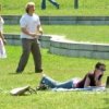 Students in the open enjoying the sun