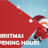 Cartoon with Santa Claus and writing "Christmas Opening Hours"