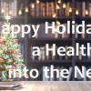 Book shelves with Christmas tree and inscription "Happy Holidays and a healthy start to the New Year".