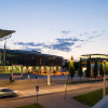 View on forecourt of Department of Mechanical Engineering (l.) and building (r.) of International Graduate School of Science and Engineering (IGSSE). 