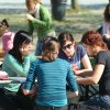 Students outside the cafeteria at the Weihenstephan Campus