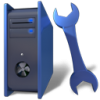 Icon für Server-Wartungsarbeiten (Computer-Hardware und Schraubenschlüssel)