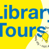 Schriftzug Library Tours auf gelbem Untergrund mit Glühbirne