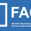 Slide mit Aufschrift "FAQ – Aktuelle Informationen zu unseren Services während der Corona-Pandemie"g the Corona pandemic"
