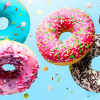 colourful donuts fly through the air