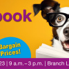 Dog reading a book. Text: Textbook Sale in Branch Library Chemistry, 13.11. - 16.11.2023, 9 a.m. to 3 p.m.