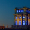 TUM clock tower at night